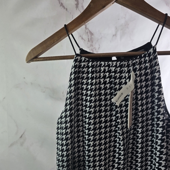 Aqua Dress Womens Small Black White Houndstooth Tank Mini Short Flounce Peplum - Picture 2 of 12